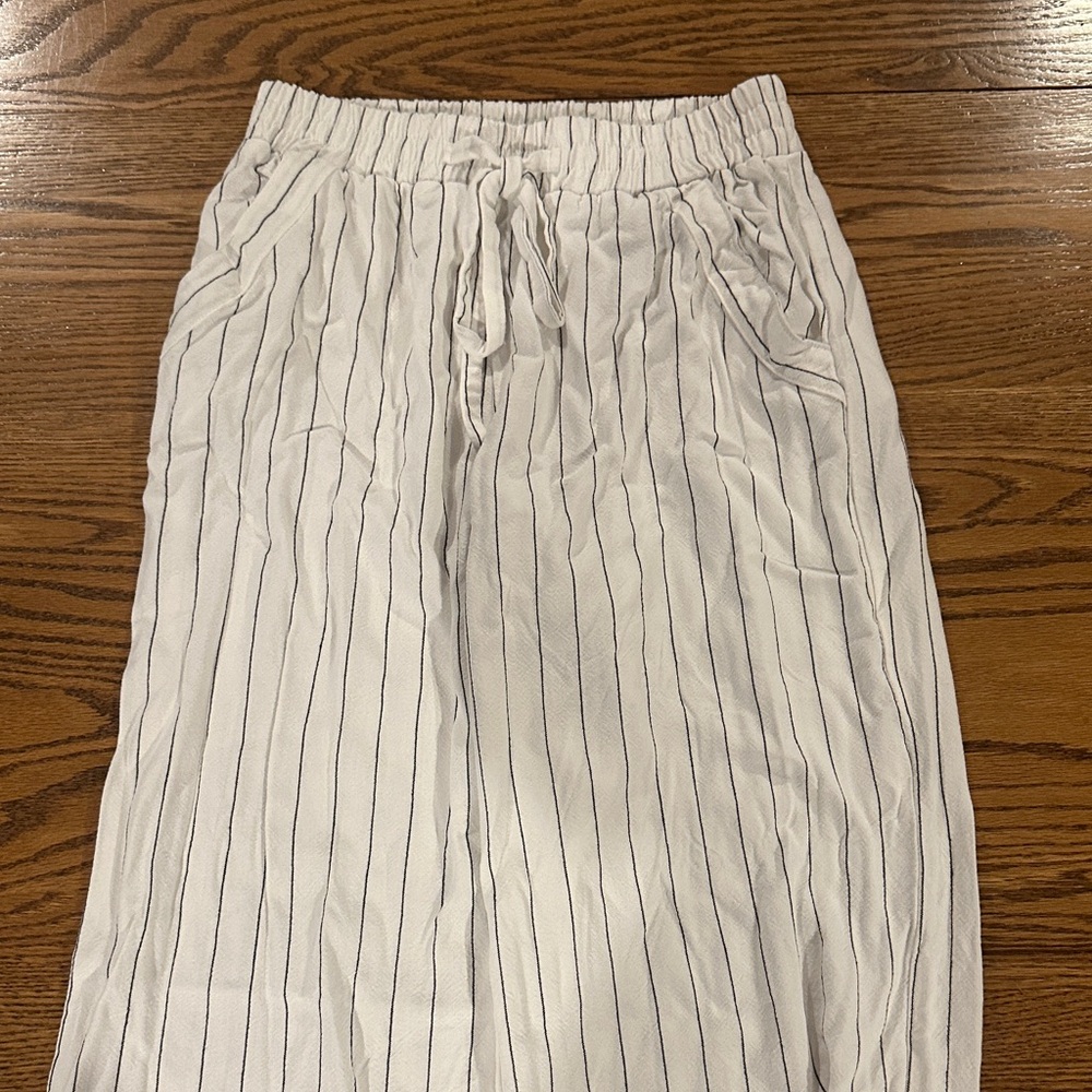 White Striped Flowy Pants
